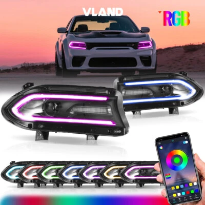 For 2015-2021 Dodge Charger LED Projector Headlights RGB Color Change Lamps L+R - Image 1 of 4