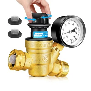 Upgraded RV Water Pressure Regulator with Gauge Brass Lead-Free Water Pressur... - Picture 1 of 7