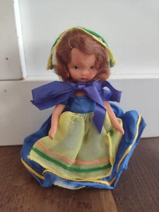 Vintage Antique Nancy Ann Storybook Doll Blue Yellow Dress Bisque Frozen Legs  - Picture 1 of 11