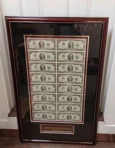 Uncut Sheet 1976 Star $2.00 Federal Reserve Notes in Custom Frame 32 X 20" - Picture 1 of 24