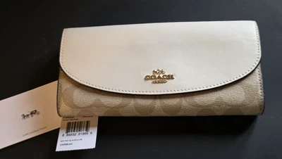 Coach Slim Envelope Wallet ~ Signature Canvas Light Khaki Chalk Style F54022 New - Image 1 of 4