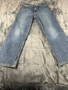 Ecko Unlimited Wide Leg Baggy Fit Blue Denim Jeans Boys Sz 12 embroidered Packet - Picture 1 of 13