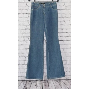 ESCADA Blue Jeans Swarovski Jewel-Embellished Flare Bell Bottom Pants SIZE 34 - Picture 1 of 11