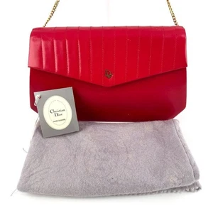 Christian Dior Shoulder Chain Bag Leather Red Gold Hardware Vintage Women's - Picture 1 of 13