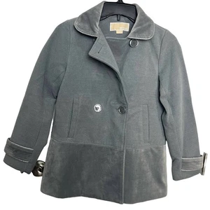 MICHAEL KORS Girls Lined Long Thick Warm Pea Coat/Jacket w Silver Buttons 10/12 - Picture 1 of 6