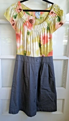 Anthropologie by TABITHA Watercolor Floral Silk Dress 4 flutter sleeves pleated  - Image 1 of 4