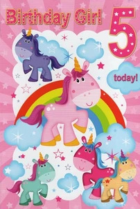 AGED 5 'BIRTHDAY GIRL 5 TODAY' BIRTHDAY CARD AND MATCHING ENVELOPE 5" X 7" - Picture 1 of 3