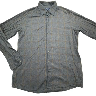 Eton 衬衫男式 XL 蓝色灰色窗玻璃当代长袖纽扣前襟 — 第 1/4 张图片