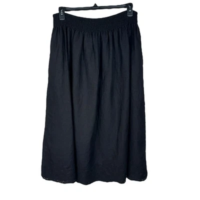 Maxi Falda de Lino Chico’s Talla 2.5 (14) Bordada Ojales Dobladillo Cintura Ajustada Negra  Foto 1 de 4