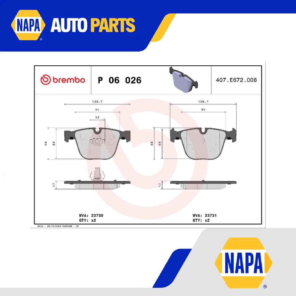 Brake Pads Set fits BENTLEY AZURE V8 6.75 Rear 99 to 06 Brembo PC57349PA Quality — 第 1/4 张图片