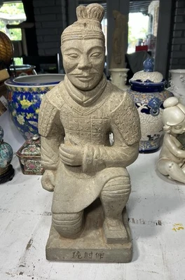 21” Tall Hand Carved Stone Asian Terra-Cotta Warrior Sculpture 48Lbs - Image 1 of 4