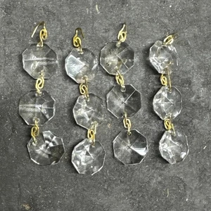 4 PCS -VTG CHAIN OF 3  CRYSTAL OCTAGON W GOLD PINS FOR CHANDELIER/RESTORATION - Picture 1 of 9