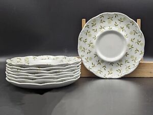 Set of 8 English Ironstone Saucers J&G Meakin Forget Me Not Green - DISCONTINUED