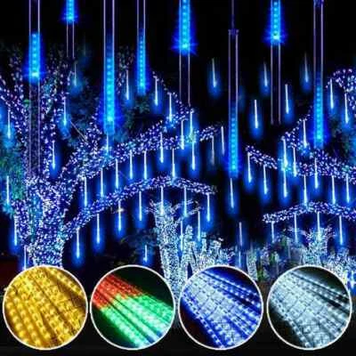 Navidad 192/384 LED Luz Solar Lluvia de Meteoros Tubos de Lluvia Decoración Exterior Foto 1 de 4