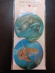 Posavasos Coche Neopreno Trucha de Mar y Peces Rojos Pack de 2 Hechos a Mano 2.75" Absorbente - Imagen 1 de 2