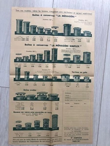 Brochure publicitaire (1932) Boites de Conserves et Bocaux LA MENAGERE SIMPLEX - Bild 1 von 2