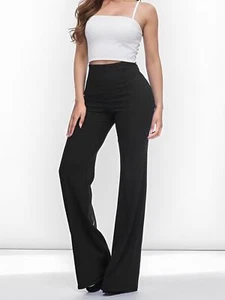 Women High Waist Long Flared Pants Ladies Elegant OL Trouser Wide Leg Pants Size - Picture 1 of 14
