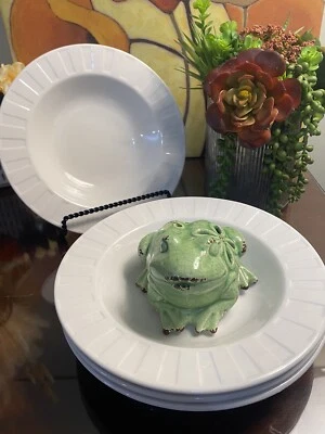 4 Oneida SYMPHONY White Paneled Rim Stoneware Soup Pasta Bowls -3 Sets Available - Image 1 of 4