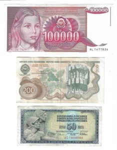 Yugoslavia banknotes - 100000 Dinara 1989 + 200 Dinara 1990 + 50 Dinara 1978. ! - Picture 1 of 2