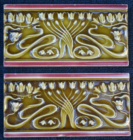 BELGIUM - 2 ANTIQUE ART NOUVEAU MAJOLICA BORDER TILES C1900 Cover