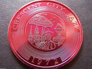 1972 Eros CRESCENT CITY JAZZ Red Aluminum Mardi Gras Doubloon - Picture 1 of 2