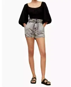 All Saints Sz 10 Women Tia Top Shirt Black Textured Lightweight Puff Sleeve $229 - Picture 1 of 5