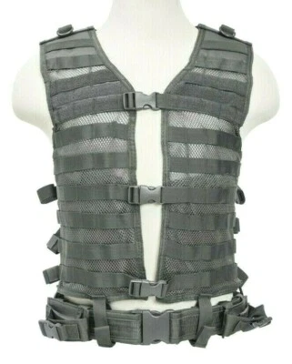 VISM Tactical PALS MOLLE Modular Platform Vest w/ Belt Set MED-XL hunt shoot GRY - Image 1 of 4