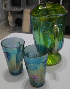 3-teiliges buntes Karneval Glas Tasse & Krug Set *Vintage* - Bild 1 von 4