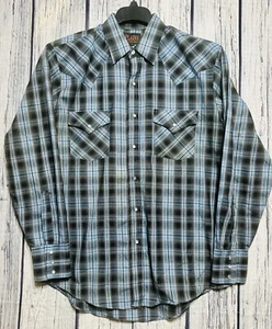 Vintage Plains Western Wear Pearl Snap Shirt Blue Plaid Long Sleeve Men's Medium - Bild 1 von 9