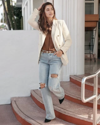 Nuevo Blazer EXPRESS Boucle Oro Novedad Botón en Marfil S Foto 1 de 3