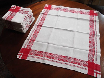 Service de 12 serviettes 76 x 53 cm damas bicolore à liteaux damassés rouges - Photo 1/4