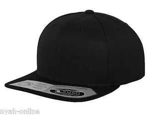 NEW FLEXFIT 110 SNAPBACK BLACK BASEBALL CAP PLAIN FITTED GYM ERA FLAT PEAK HAT