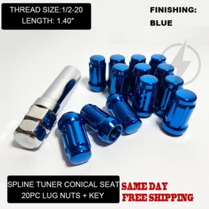 20 Blue 6 Spline Lug Nuts 1/2"-20 Closed End For Jeep 5x4.5 5x5 5x5.5 + Key - Picture 1 of 7