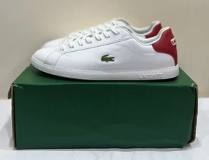 Lacoste Graduate White Red Leather Casual Shoes Sneakers Mens Size US 9 New✅ - Picture 1 of 9