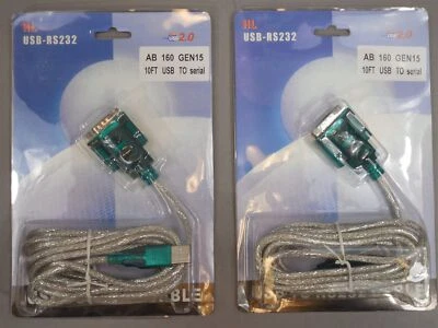 LOT of 2 HL USB to RS232 Cable 10 feet AB 10FT USB to Serial - Image 1 of 4