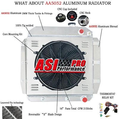 4 Row RADIATOR+SHROUD FAN For 1955-1959 CHEVROLET TRUCK PICKUP ENGINE  LS SWAP Foto 1 de 4