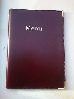 SPIRITUALGATEWAY QTY 25 (PU LEATHERETTE) TOP QUALITY A4 MENU HOLDER/FOLDER IN BURGANDY + 6 a4 POC
