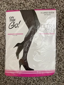 Women's On the Go Ultra Sheer X-Large Queen Off Black Pantyhose NEW Sheer Toe - Picture 1 of 2