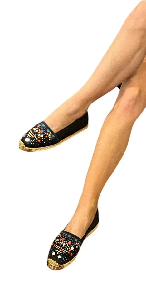 GIUSEPPE ZANOTTI $750 Azul Marino Gamuza Adornado Joyas Mocasines Zapatos Alpargatas 6 Foto 1 de 4