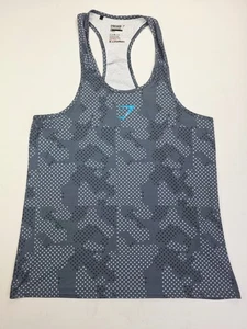 Gymshark Size XL Women Full Length Gray Polka Dot Chest Logo Cross Back Tank Top - Picture 1 of 9