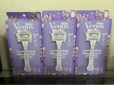 Gillette Venus Comfort Glide Freesia Scented Lot Of 3 Razors / 6 Cartridges - Image 1 of 2