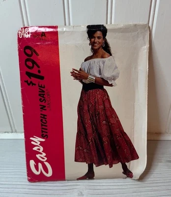 Sewing Pattern Stitch 'N Save 6487 Women's Tiered Skirt and Top SZ XS-S - Image 1 of 3