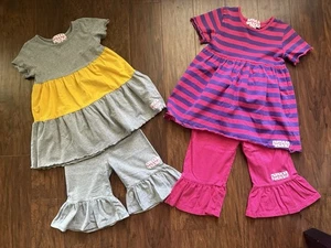 Ruffle Girl Capri Pants Outfits, Short Sleeves, Size 6 Gray/yellow, Pink/purple - Picture 1 of 7