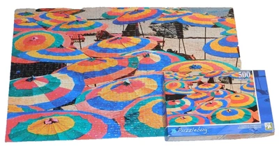 Colorful Umbrellas Jigsaw Puzzle 500 Puzzlebug Beach Scene Rainbow 18.25" x 11" - Image 1 of 4