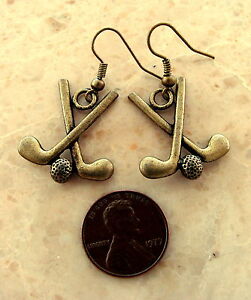 GOLF CLUB and BALL Jewelry EARRINGS - Vintage Art Deco Style - 3-D Golf Clubs