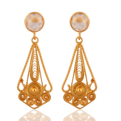 Pendientes colgantes hechos a mano de plata 925 con diseño de filigrana de cristal piedras preciosas joyería Foto 1 de 2