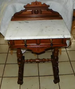 Walnut Carved Marble Top Writing Desk / Entry Table (DR70) - Picture 1 of 8