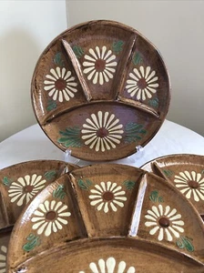 Alsace Soufflenheim Fondue Divided Plate Vintage 1950s France 9" MCM Redware - Picture 1 of 6