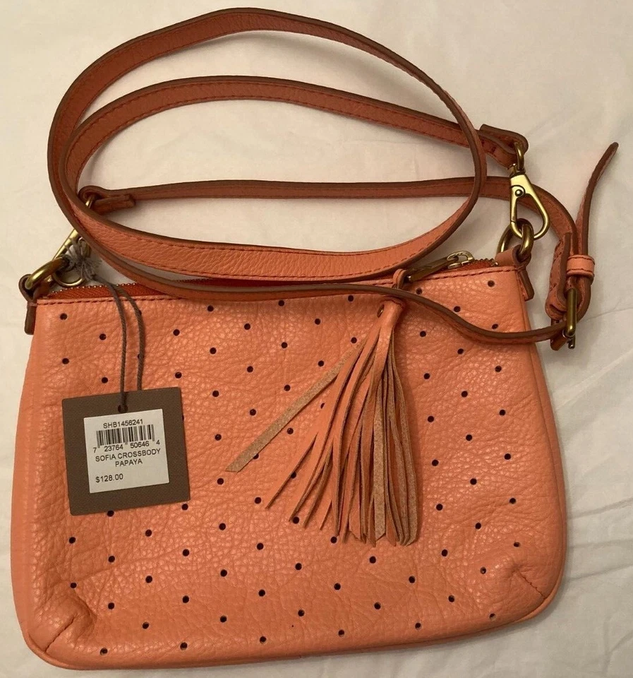 Fossil Sofia Crossbody Bag Papaya Leather Orange Pink SHB1456241 Tassel