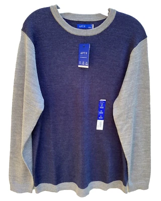 Novo com etiquetas Apt. Suéter pulôver masculino 9 médio azul cinza acrílico lã merino MSRP $50 - Imagem 1 de 4